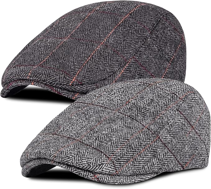 Black and gray Senker Fashion herringbone newsboy caps